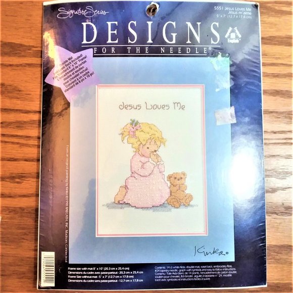 VTG Counted Cross Stitch Kit Jesus Loves Me Designs Needle VTG Girl Pray Bonus - Picture 1 of 6